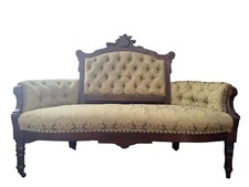 Antique Victorian Empire-Style Wood-Frame Settee/Sofa with Purple Floral Upholstery — listing 3