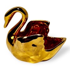 Limoges France Gold Gilt Porcelain Figural Swan Open Salt Cellar with Two Salt Spoons — listing 2