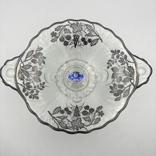 Silver Overlay Etched Crystal Ruffled Console Bowl with Floral Decoration — listing 6