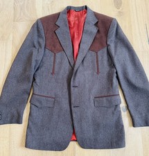 Vintage Western Style Sport Coat with Leather Yoke, Brown Twill Blazer — listing 6