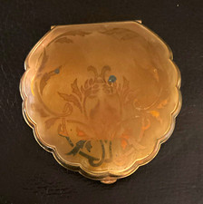 Vintage Round Engraved Compact / Powder Box Lid with Floral Scrollwork and Vacant Cartouche — listing 6