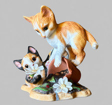 Bisque Porcelain Playing Kittens Figurine, Two Tabby Cats — listing 6
