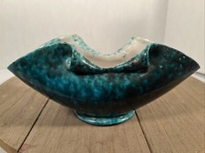 Italian Handmade Ceramic Bowl with Twisted Rope Handles and Colorful Textured Glaze
