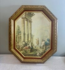 Vintage Florentine Wood Wall Plaque with Old Master Print, Made in Italy — listing 3