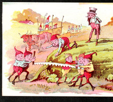 Antique Victorian Comic Trade Card - Boy Pushing Stubborn Donkey There's handwriting or a poem — listing 6