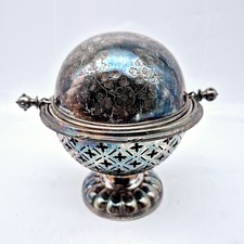 Antique Silverplate Pierced Bonbon / Sugar Sifter Spoon with Repoussé Floral Bowl Has a maker's name / symbol — listing 5
