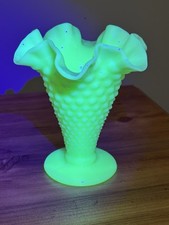 Fenton Custard Hobnail Glass Ruffled Compote, 5 inch