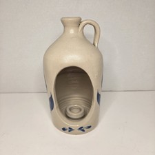Williamsburg Pottery 3-Piece Salt-Glaze Stoneware Candle Set with Cobalt Leaf Motif — listing 6