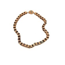 Vintage Tiered Bib Collar Necklace with Gold-Tone Book Chain and Multi-Tone Grosgrain Ribbon
