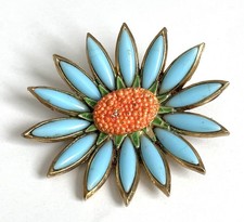 Vintage Gold-Tone Curb Chain Necklace with Turquoise Enamel Freeform Stations