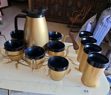 Vintage 1980s Thermal Serving Set with Insulated Carafe and Tumblers, Pastel Stripe Pattern, New Old Stock — listing 5