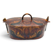 Antique Hand-Painted Round Wooden Bentwood Spice/Trinket Box with Floral Decoration