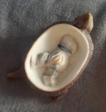 Vintage Bisque Porcelain Anthropomorphic Turtle Figurine with Bonnet Holding Ladybug — listing 5