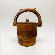 Hand-Carved Teak Wood Basket with Handle, Floral Scrollwork Relief — listing 6