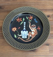Pair of Hand-Painted Chinoiserie Monkey Plates with Faux-Wicker Basketweave Border — listing 4