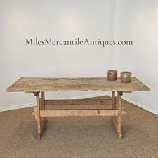 Antique Trestle-Base Extension Dining Table with Carved Scroll Feet and Turned Stretcher, circa 1920s-1930s — listing 5