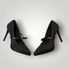 Cosy Island Black Knit Pointed-Toe Mary Jane Stiletto Pumps, Size 6 — listing 2