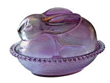 Yellow Glass Bunny on Nest Covered Candy Dish, 4.5 inch