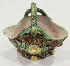 Antique Majolica Bird's Nest Pitcher/Vase, 18cm, Trompe-l'oeil Branch & Eggs Design — listing 3