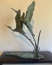 Large Patinated Bronze Sculpture of Flying Cranes / Herons in Flight, 24.5" H — listing 6