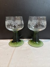 Vintage Green-Stemmed Wine Glass with Etched Grape & Vine Pattern (Alsace / Roemer Style) — listing 6