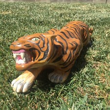Arnel's Hand-Painted Ceramic Tiger Figurine, Orange & Black Stripes, 23" Long Crouching Pose — listing 6