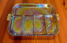Vintage Amber Pressed Glass Divided Relish Dish with Scalloped Rim and Starburst Pattern — listing 3