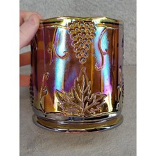 Iridescent Carnival Glass Vase with Grape and Leaf Motif — listing 2