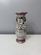 Vintage Capodimonte-Style Lustreware Vase with Applied Porcelain Roses — listing 3