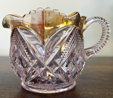 Vintage Pressed Glass Footed Creamer, Star and Button Pattern