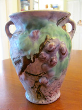 Weller Silvertone Two-Handled Vase with Yellow Floral Motif, 8.25 in, listing 6