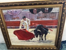 Pair of Vintage Spanish Bullfighting Oil Paintings Signed A. Amodeo — listing 6