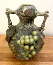 Vintage Art Nouveau Style Textured Pottery Vase with Stylized Floral Relief No marks at all — listing 6