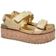 Metallic Blue Leather Crossover Platform Wedge Slingback Sandals, listing 2