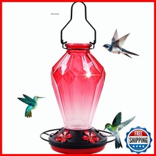 MCHBF Decorative Diamond-Cut Glass Hummingbird Feeder, Gradient Green