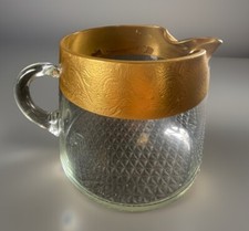 Mid-Century Gold Band Clear Glass Wine Carafe / Pitcher with Applied Handle — listing 5