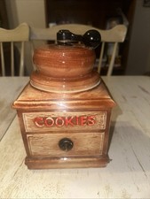 Vintage Ceramic Coffee Grinder-Shaped Cookie Jar with Faux Woodgrain Glaze — listing 5