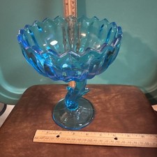 Indiana Glass Blue Lotus Blossom Footed Compote Candy Dish — listing 2