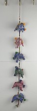 Pair of Indian Beaded Fabric Elephant & Camel Wall Hanging Garlands with Brass Bells