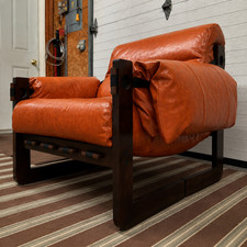 Vintage Wood Frame Leather Upholstered Armchair (underside view)