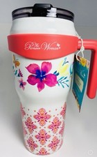 The Pioneer Woman Stainless Steel Insulated Travel Tumbler with Handle, Mint Floral — listing 4