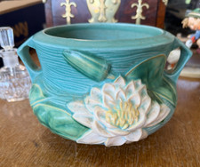 Roseville Pottery Water Lily Cornucopia Vase in Brown/Green — listing 4