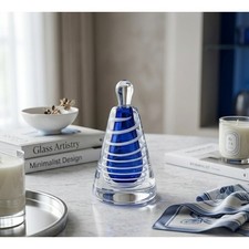 Hand-Blown Blue and White Swirl Art Glass Tumbler / Votive Holder — listing 3
