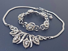 Vintage Crown Trifari Silver-Tone Flower Charm Necklace with Clear Rhinestones, ~14 inch — listing 5