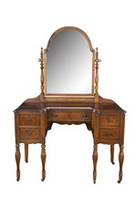 Antique 1920s-1930s Depression-Era Walnut Vanity Dressing Table with Trifold Etched Mirror — listing 4