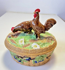 Figural Rooster Covered Candy Dish / Nappy in Amber and Red Glass