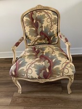 French Louis XV Style Bergère Armchair with Damask Upholstery — listing 3