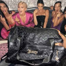 Juicy Couture Pink Plaid Duffle Weekender Bag with Logo Patch