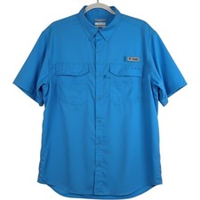 Columbia PFG Short Sleeve Fishing Camp Shirt with Barracuda/Fish Print in Rust Orange — listing 6