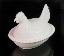 Milk Glass Hen on Nest Covered Dish, 3.5 x 5 inch, Marked 5 — listing 6